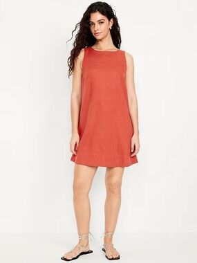 OLD NAVY Linen Blend Sleeveless Rust A-Line Shift Dress BNWOT